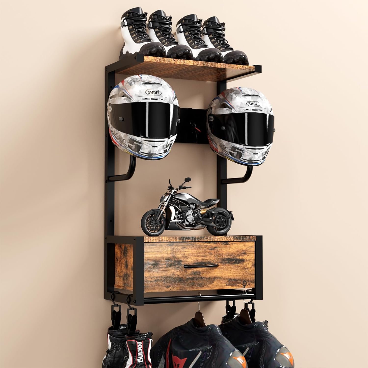 Cycling Gear Organiser - Tempat Helm Sepeda Motor, Rak Terpasang
